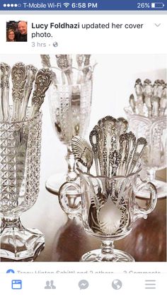 an image of some glass vases on the facebook page, with caption that reads sterling in crystal - so beautiful