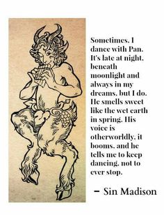 an ink drawing of a woman holding a baby in her arms with the words,'sometimes i dance with pan, it's late at night, beneath moonlight and moonlight and always in my