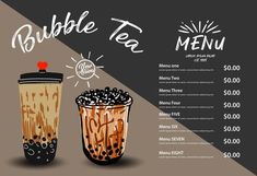 a menu for bubble tea with two drinks