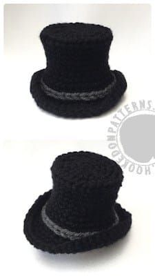 two pictures of black hats with grey trims