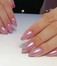 Nails Pearlescent, Glazed Nails, Pink Chrome Nails, Nails Kit, Short Almond, Pink Nail, Soft Gel