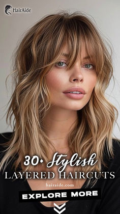 Dynamic Dimensions: Unleash the power of movement and texture with these eye-catching layered haircuts. ✂️🌟 Brunette To Blonde With Bangs, Long Shaggy Haircuts No Bangs, Shaggy Medium Hair With Bangs Round Face, Dark Blonde Hair With Bangs, Layered Haircut Blonde, Blonde Shaggy Hair, Haircuts 2024 Women, Shag With Fringe, Layered Blonde Hair