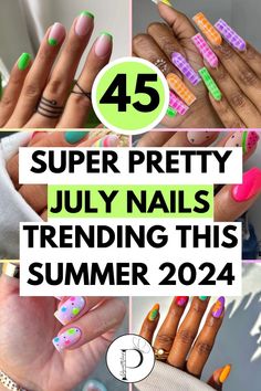 summer nails to get in 2024 for people looking for july nails and july nail designs Fun End Of Summer Nails, August Manicure, Bright Summer Nails Designs 2024, July Nails 2024, Retro Acrylic Nails, 50s Nails, August Nails Designs, Fun Summer Nail Designs