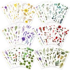 six flower stickers with different colors and sizes