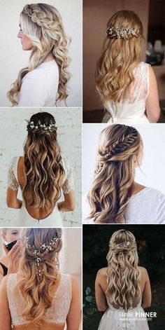 Hairstyle Hoco, Down Wedding Hairstyles, Wedding Hair Half, Half Up Half Down Wedding, Wedding Hairstyles Bride, Updo Hairstyle, Long Hair Wedding Styles, Wedding Hairstyles Half Up Half Down, Wedding Hair Inspiration