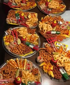 several plates filled with food on top of a table