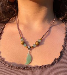 ~Length~  17"- 18.5"  inches ~Green aventurine symbolizes inner peace, curbing negative energy, and promoting spiritual growth. ~Each intricate knot and carefully chosen bead was crafted with positive energy and precision, making this piece a true work of art. Beaded Necklace With Pendant, Boho Necklace Diy, Hemp Macrame, Crystal Beaded Necklace, Green Aventurine Crystal, Boho Clothes, Aventurine Crystal, Crystal Bead Necklace, Necklace Diy