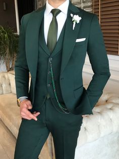 Bojoni Green Slim-Fit Suit 3-Piece | VICLAN Green Taxido Suit For Men, Men Brown And Green Outfit, Prince Naveen Tuxedo, Emerald Suits For Men, Forest Green Wedding Suit Grooms, Emerald Green Suits For Men Prom, Suite For Men Wedding, Emerald Green Suits For Men Wedding, Hunter Green Groomsmen Attire