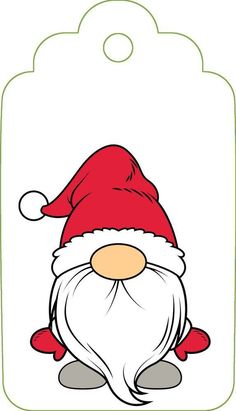 an image of santa claus face on a white tag with green trimmings and a red hat