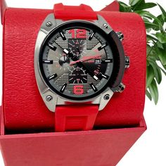 ***100% Guaranteed Authentic Or Your Money Back!*** ~Brand New~ Sku: Dz4481 Case Size: 55mm Movement: Quartz Chronograph Platform: Overflow Strap Material: Silicone Strap Color: Red Case Water Resistance: 10 Atm Case Material: Stainless Steel Case Color: Gunmetal Dial Color: Gray Strap Width: 24mm Closure: Strap Buckle Strap Inner Circumference: 200+/- 5mm Crystal Type: Mineral Battery Type: Sr621sw Diesel Original Box And Authentication Manual Included Red Analog Watch For Formal Occasions, Formal Red Analog Watch, Red Chronograph Watch With Metal Dial, Red Chronograph Watch For Business, Red Chronograph Analog Watch For Formal Occasions, Red Analog Chronograph Watch For Formal Occasions, Red Business Watch With Analog Display, Casual Chronograph Watch As Gift, Formal Red Analog Chronograph Watch