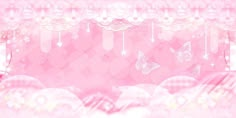 a pink background with butterflies and clouds