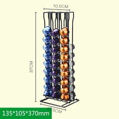 an image of a rack with balls on it and measurements for each ball in the same size