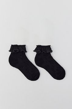 Pearl ruffle lace crew sock. Lacey crew socks with a bead-trimmed plisse ruffle along the ankle for a sweet touch. Features Pearl ruffle lace crew sock Semi-sheer socks with bead-trimmed ruffles Crew length Content + Care Textile, plastic Hand wash Imported Size + Fit Crew length | Pearl Ruffle Lace Crew Sock in Black, Women's at Urban Outfitters Ruffle Socks, Ruffled Socks, Sheer Socks, Lace Socks, Crew Sock, Cute Socks, Beaded Trim, Designer Socks, Black Fits