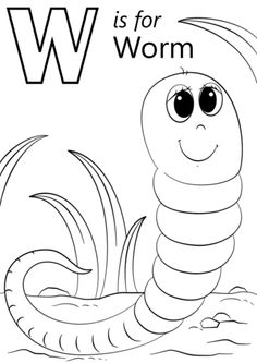 the letter w is for worm coloring page with an image of a caterpillar