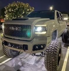 a large truck is parked in the parking lot