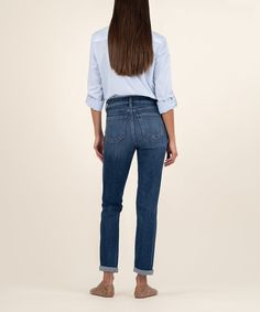 This classic pair of boyfriend jeans can be dressed up or down. Cut from our signature cotton denim with a hint of spandex and designed with our Fab Ab front pocket technique that is flattening, slenderizing and provides comfort. Color: Qualitative Wash Inseam After Roll Up: 27 1/4", Inseam Before Roll Up: 29 1/4", Leg Opening: 13 1/2", Rise: 10 1/4 99% Cotton, 1% Spandex Machine Wash, Tumble Dry Low Boyfriend Shorts, Denim Blouse, Comfort Color, High Rise Shorts, Wide Leg Denim, Linen Shorts, Cropped Denim, White Denim, Roll Up