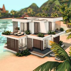 an artist's rendering of a house on the beach with palm trees around it