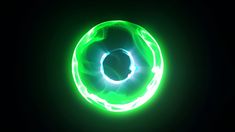 a glowing green object in the dark