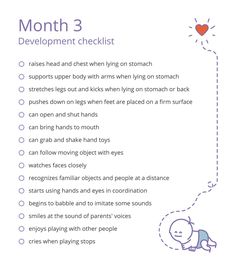 the month 3 development checklist is shown with an elephant on it's back