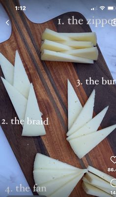 the cheese is cut up and ready to be eaten on the cutting board with instructions