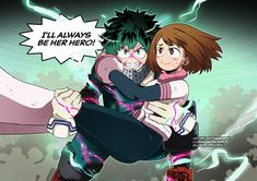 two anime characters hugging each other in front of a green and black background with lightning