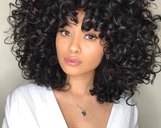 Human Hair Blend Full Lace Front Wig Extra volume and Curly | Etsy Short Curly Hair, 16 Inch Hair, Medium Hair Styles For Women, Curly Hair Photos, African American Wigs, Black Curly, Curly Hair With Bangs, Long Bob Hairstyles, Curly Bob Hairstyles