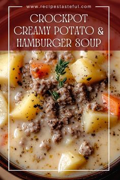 a bowl of creamy potato and hamburger soup