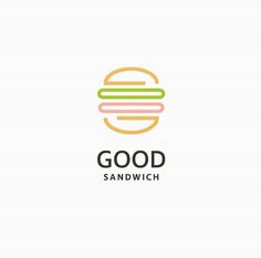 a hamburger logo with the words good sandwich written in black and green on top of it