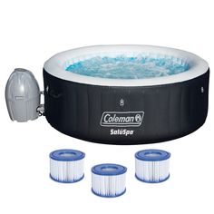 Experience the luxury of a private spa with our portable hot tub. Ideal for small spaces, this 2-4 person hot tub offers a large, round shape that comfortably fits up to four adults. The Coleman hot tub inflatable design allows for easy setup and storage, perfect for both indoor and outdoor use. Made from durable, thick material, this blow up hot tub offers long-lasting use and is resistant to punctures. The hot tub inflatable features an advanced heating system to provide warm, soothing water r Clean Pool Water, Best Inflatable Hot Tub, Outdoor Spas Hot Tubs, Romantic Treats, Round Hot Tub, Inflatable Hot Tub, Inflatable Spas, Portable Hot Tub, Tub Cover