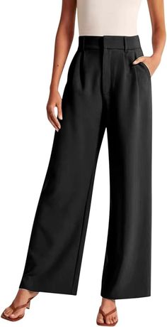 Amazon.com: Wide Leg Pants for Women Effortless Tailored Wide Leg Pants Summer High Waist Casual Long Palazzo Pants with Pockets Business Trousers Stretch Pull On Work Slacks Elastic Waisted Flowy Pants A-Black : Clothing, Shoes & Jewelry Slacks Women, Flowy Trousers, Wide Leg Pants High Waisted, Business Casual Trousers, Casual Work Pants, High Waisted Dress, Business Casual Summer, High Waisted Dress Pants, Work Pants Women