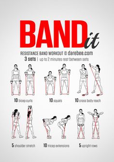 Work it out using a resistance band. Great to have handy for travelers or people without a lot of equipment. #workout #resistance #strength Arm Flab, Toning Workouts, Trening Abs