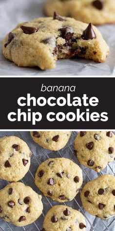 banana chocolate chip cookies on a cooling rack