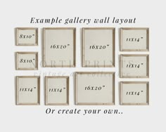 six framed pictures with numbers on them and the words example gallery all layout or create your own