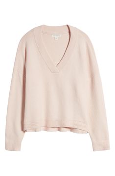 An oversized fit feels so right and relaxed in this V-neck sweater knit from cotton-blend yarn. V-neck Long sleeves Dropped shoulders Ribbed cuffs and hem 56% cotton, 19% acrylic, 18% polyester, 5% nylon, 2% spandex Hand wash, dry flat Imported V Neck Pink Sweater, Pink V Neck Sweater, Pink Sweater, Vneck Sweater, Soft Pink, Sweater Outfits, Knitted Sweaters, Cotton Blend, Nordstrom