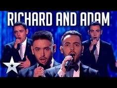 three men singing into microphones with the words richard and adam written on top of them