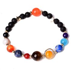 PRICES MAY VARY. ★Unique Design Handmade Solar System Bracelet Is From Beautiful Precious Natural Stones,REAL ROSE GOLD and PLATINNM PLATED ,HIGH QUALITY Material. ★The Nine Beads Represent The Nine Planets: Include:Mercury--6mm White jade, Venus--8mm Amber ,Earth--8mm Lapis lazuli , Mars--6mm Red agate, Jupiter-- 10mm Tiger eye stone, Saturn-- 8mm Yellow Jade,Uranus--8mm Blue Emperor,Neptune--8mm Aquamarine,Pluto--6mm Amethyst When You Wear It, You Are The Sun And The Nine Planets Are Revolve A Eight Planets, Saturn Girl, Solar System Bracelet, You Are The Sun, Real Rose, Yellow Jade, Bracelet Men, White Jade, Tiger Eye Stone