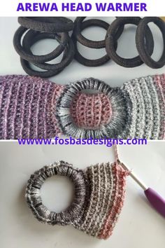 crocheted head warmer and hair accessories with text overlay