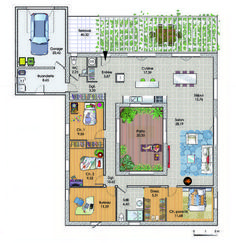 the floor plan for a house with an outdoor swimming pool