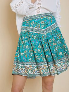 Floral Turquoise Boho Skirt #Clothes #Colour_Turquoise #Skirt Bohemian Vibes, Boho Skirt, Turquoise Boho, Boho Skirts, Hippie Chic, Short Skirt