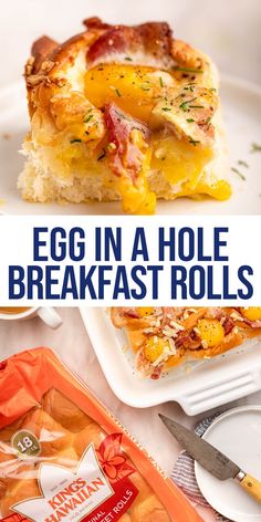 egg in a hole breakfast rolls on a plate