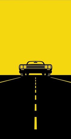 a car driving down the road with yellow background