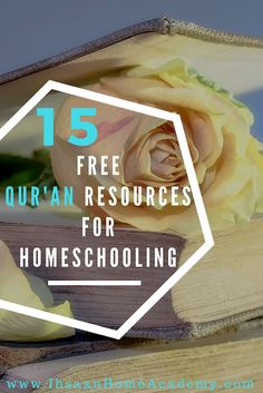 an open book with the title 15 free quran'an resources for homeschooling