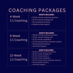 the coaching package is shown on a blue background