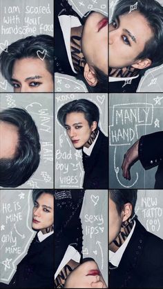 a collage of photos of a woman with black hair and piercings on her neck