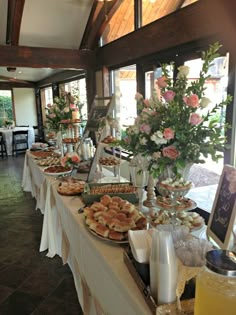 the table is full of food and desserts for people to eat it was taken on instagram