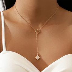 Brand New #N203 Elegant Star-shaped Lariat Necklace, Elegant Star Lariat Necklace Gift, Elegant Star-shaped Lariat Necklace Gift, Star-shaped Lariat Necklace With Adjustable Chain As Gift, Lariat Necklace With Star Charm For Gift, Gift Lariat Necklace With Star Charm, Delicate Wedding Jewelry, Eight Pointed Star, Anthropologie Necklace