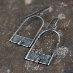 "Silver and 14ct gold earrings. Dimensions: -width 2.2 cm, 0.86\" -length 5.6 cm, 2.2\" -one earing weight 3.4 grams" Modern Sterling Silver Oblong Earrings, Modern Oblong Sterling Silver Earrings, Modern Hammered Rectangular Earrings, Modern Handmade Oblong Earrings, Minimalist Sterling Silver Oblong Earrings, Contemporary Single Metal Earring, Handmade Contemporary Drop Earrings, Elegant Metal Oblong Earrings, Contemporary Everyday Drop Earrings