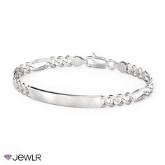 This classic engravable ID bracelet is the perfect way to identify yourself, display a special date, or remember a loved one. Handcrafted in sterling silver, this 8.5" men's bracelet features a figaro-link chain secured with a lobster clasp for just the right fit. Classic Silver Charm Bracelet, Classic Stainless Steel Chain Bracelet, Anniversary Bracelets In Polished Stainless Steel, Polished Stainless Steel Anniversary Bracelets, Anniversary Stainless Steel Bracelet With Polished Finish, Classic Adjustable Charm Bracelet For Formal Occasions, Classic Personalized Sterling Silver Bracelets, Classic Sterling Silver Personalized Charm Bracelet, Classic Personalized Sterling Silver Charm Bracelet