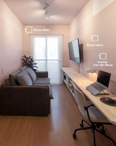 a living room filled with furniture and a flat screen tv mounted on the wall next to a window