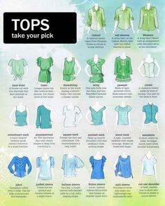 the top ten types of tops that are available in different colors and sizes, including green